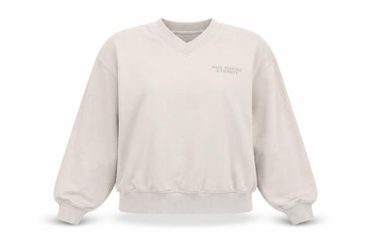 Front view of Dunnes Women Beige V-Neck Pullover Sweatshirt L