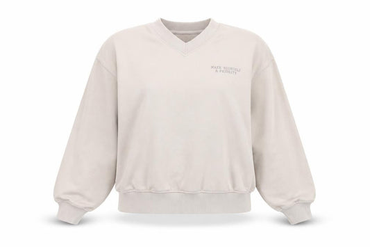Front view of Dunnes Women Beige V-Neck Pullover Sweatshirt L