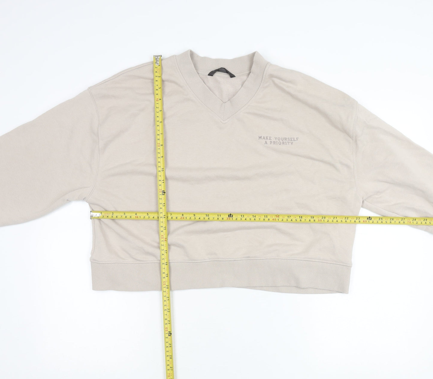 Dunnes Stores Women Beige V-Neck Pullover Sweatshirt L