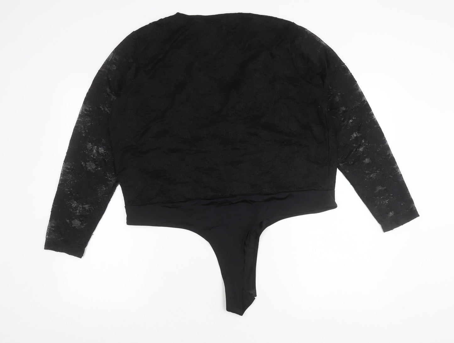 Gallery Women’s Black Lace Wrap Bodysuit Blouse XL Elegant Long Sleeve