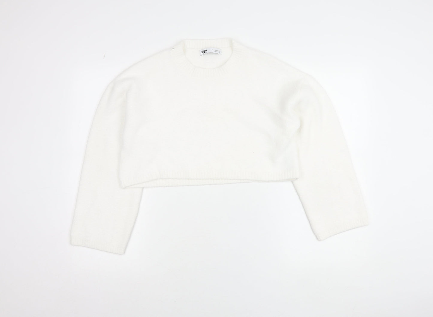 Zara Women White Crew Neck Knit Shrug Jumper Size L