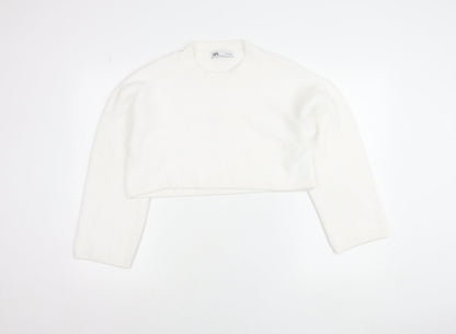 Zara Women White Crew Neck Knit Shrug Jumper Size L