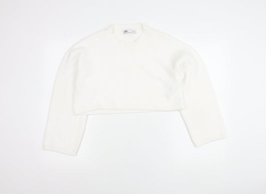 Zara Women White Crew Neck Knit Shrug Jumper Size L