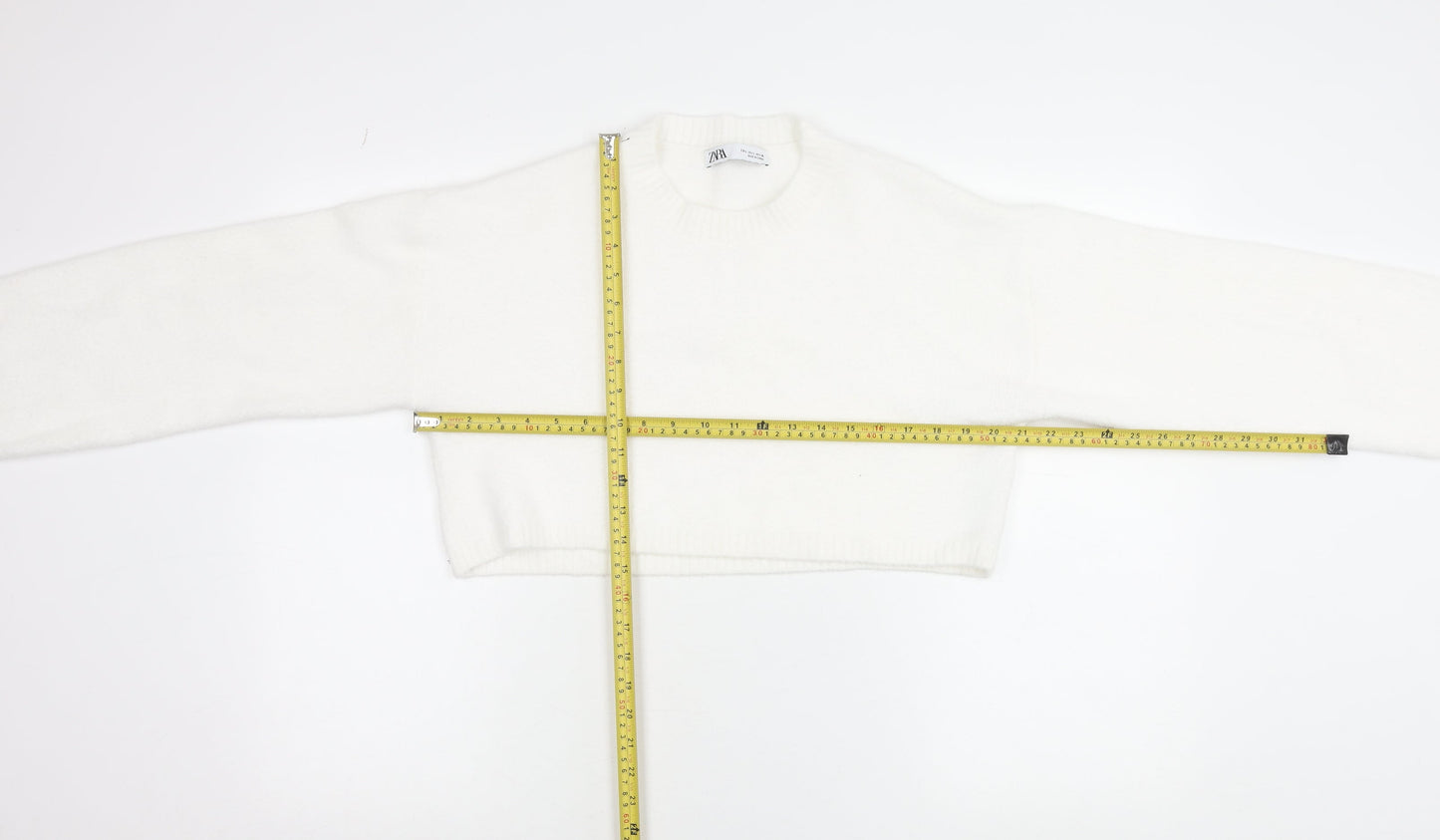 Zara Women White Crew Neck Knit Shrug Jumper Size L