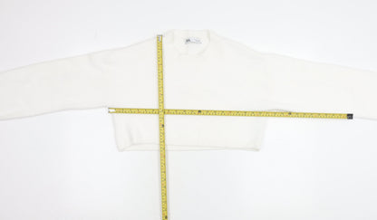 Zara Women White Crew Neck Knit Shrug Jumper Size L