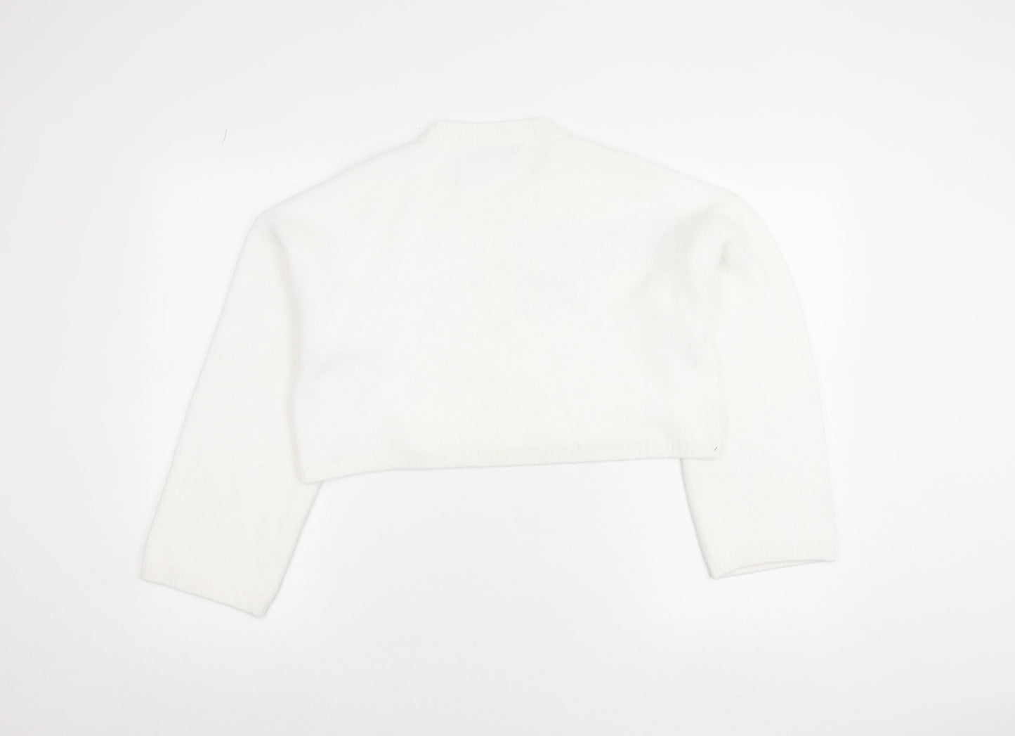 Zara Women White Crew Neck Knit Shrug Jumper Size L