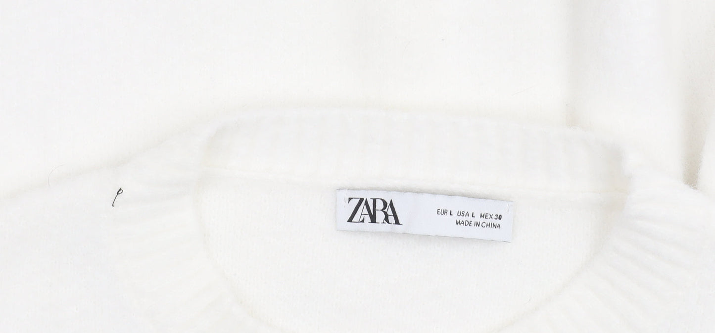 Zara Women White Crew Neck Knit Shrug Jumper Size L
