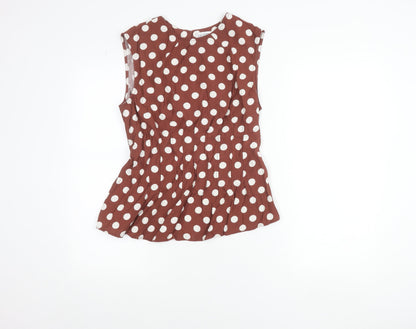 GALLERY Womens Brown Polka Dot Sleeveless Tunic Blouse UK 10