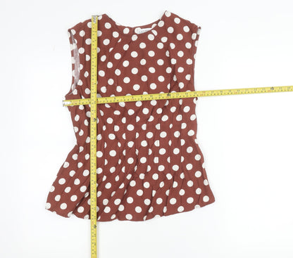 GALLERY Womens Brown Polka Dot Sleeveless Tunic Blouse UK 10