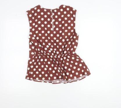 GALLERY Womens Brown Polka Dot Sleeveless Tunic Blouse UK 10