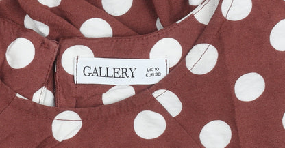 GALLERY Womens Brown Polka Dot Sleeveless Tunic Blouse UK 10