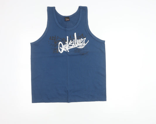 Quiksilver Men's Blue Sleeveless Graphic Cotton T-Shirt Size L