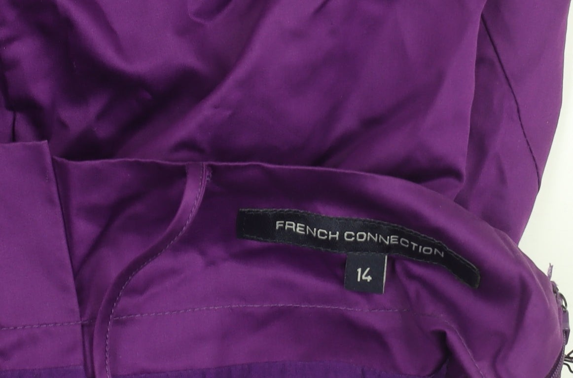 French Connection Women's Purple Cotton A-Line Knee Dress Size 14