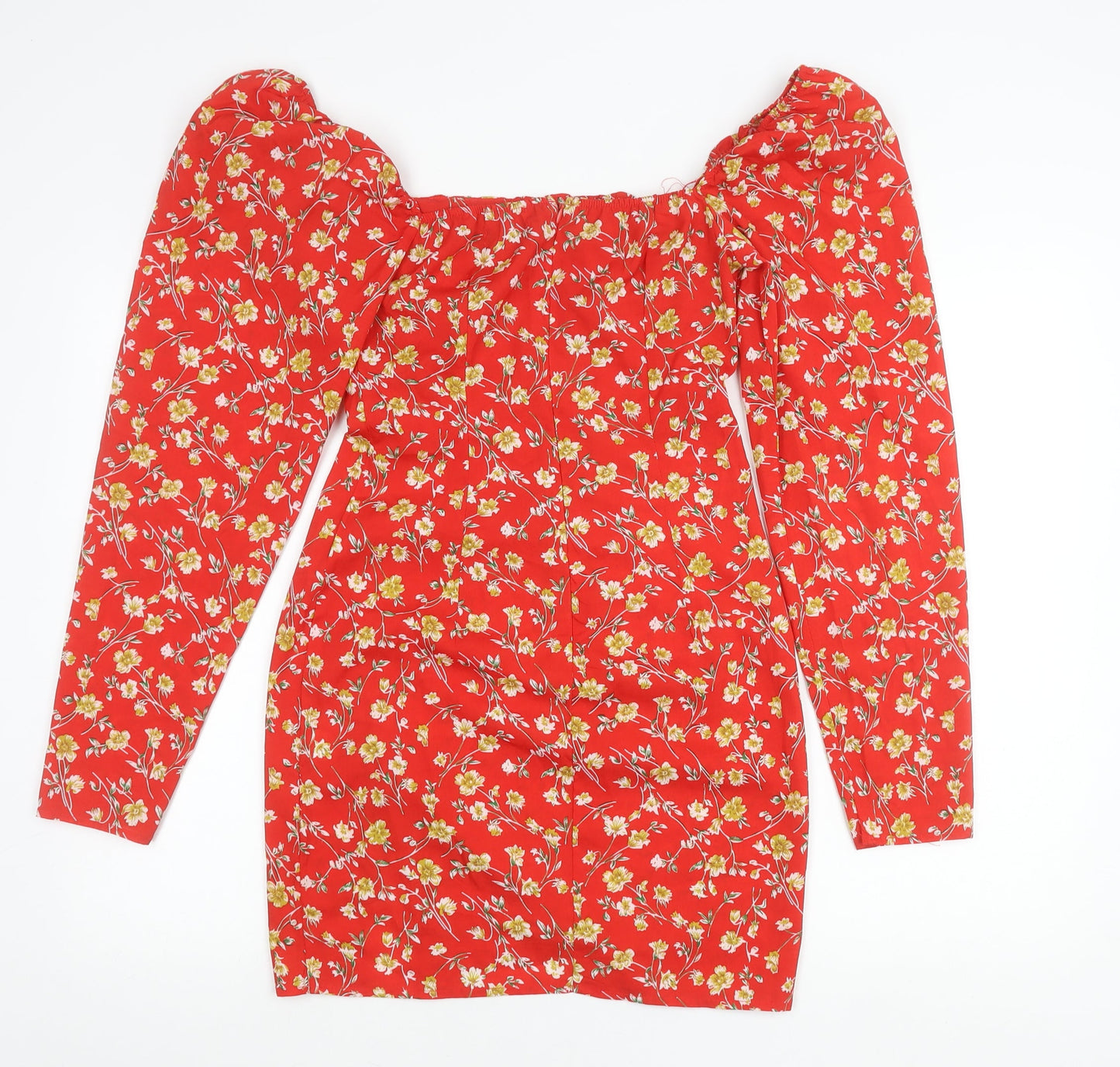 PrettyLittleThing Women's Red Floral Off Shoulder Bodycon Dress Size 8