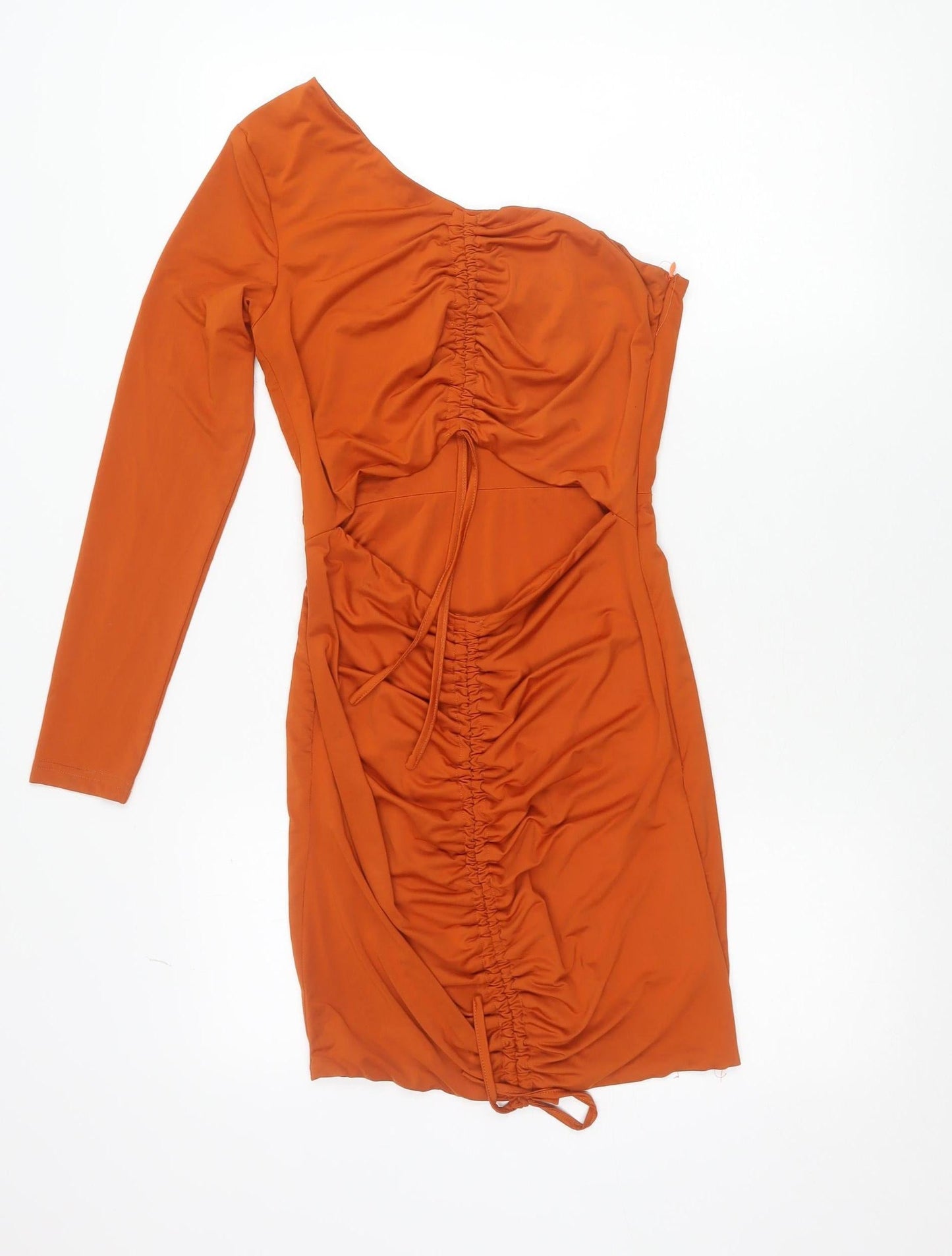 Missguided Petite Orange Bodycon Off Shoulder Long Sleeve Ruched Dress Size 8