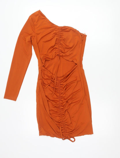 Missguided Petite Orange Bodycon Off Shoulder Long Sleeve Ruched Dress Size 8