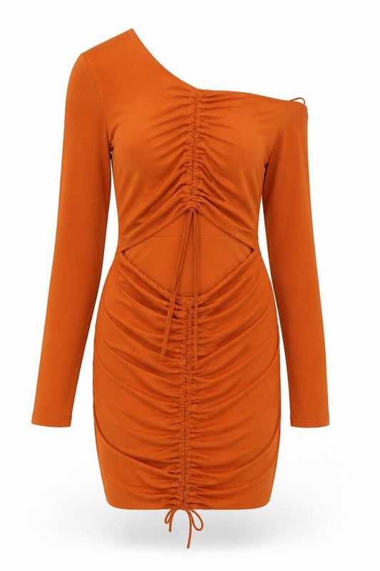 Missguided Petite Orange Bodycon Off Shoulder Long Sleeve Ruched Dress Size 8