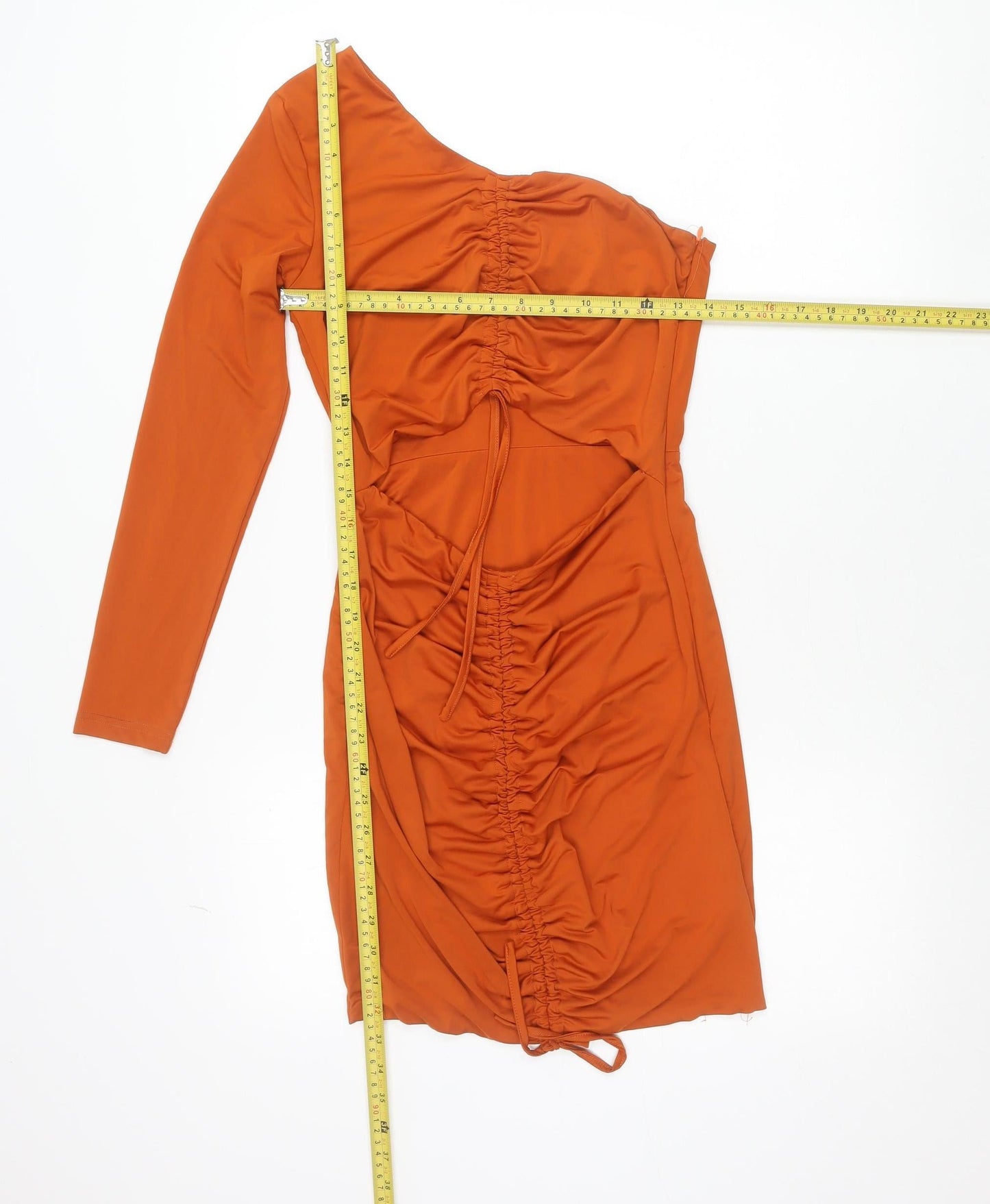 Missguided Petite Orange Bodycon Off Shoulder Long Sleeve Ruched Dress Size 8