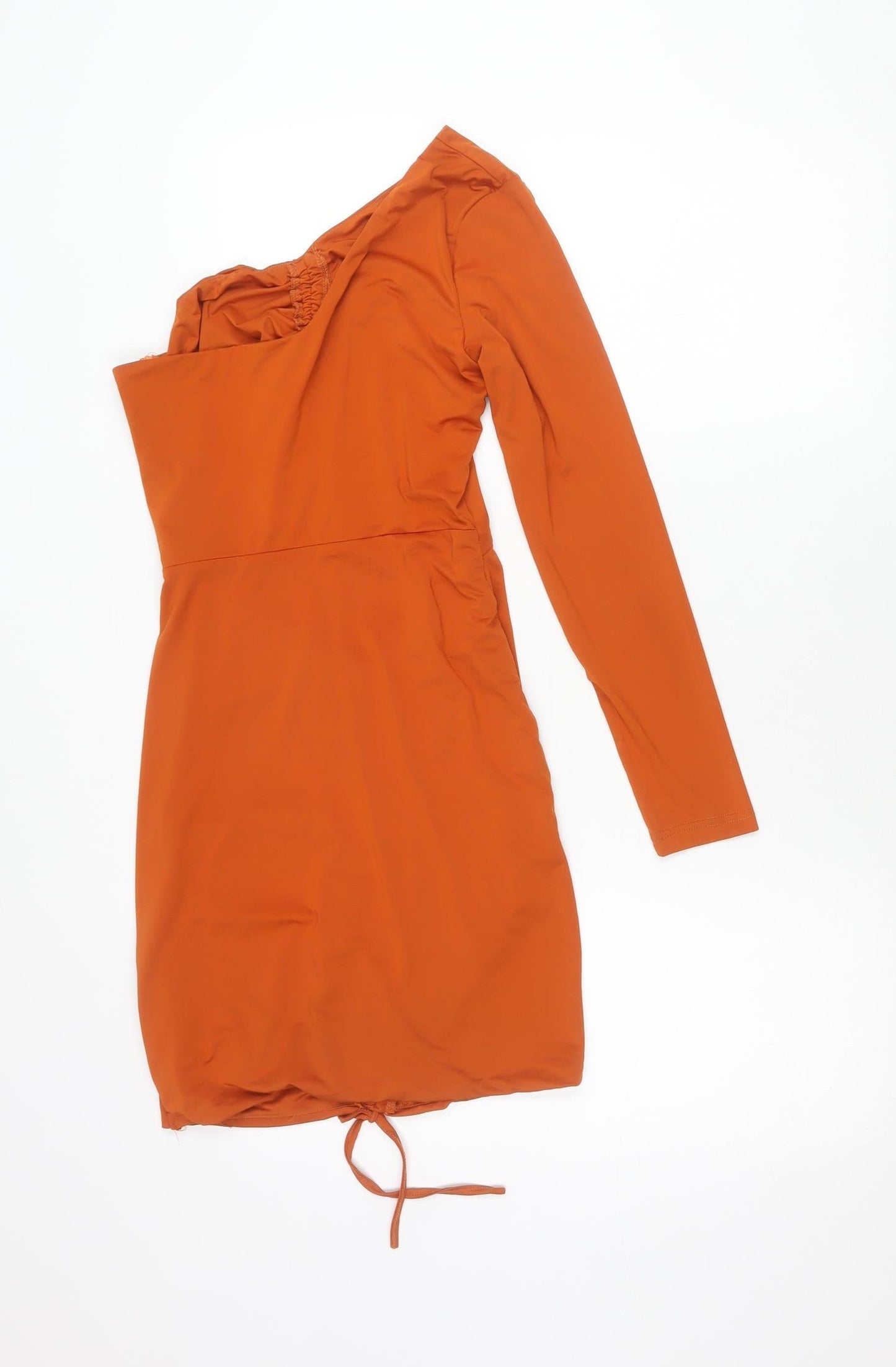 Missguided Petite Orange Bodycon Off Shoulder Long Sleeve Ruched Dress Size 8