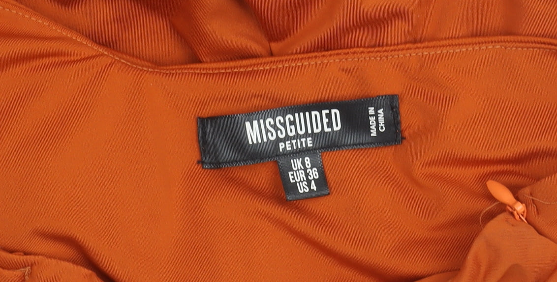 Missguided Petite Orange Bodycon Off Shoulder Long Sleeve Ruched Dress Size 8