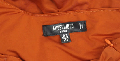 Missguided Petite Orange Bodycon Off Shoulder Long Sleeve Ruched Dress Size 8
