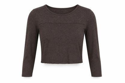 Savida Women Brown L Cropped Long Sleeve Knit Top