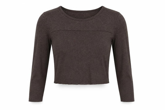 Savida Women Brown L Cropped Long Sleeve Knit Top