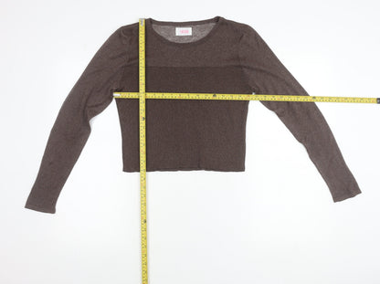 Savida Women Brown L Cropped Long Sleeve Knit Top