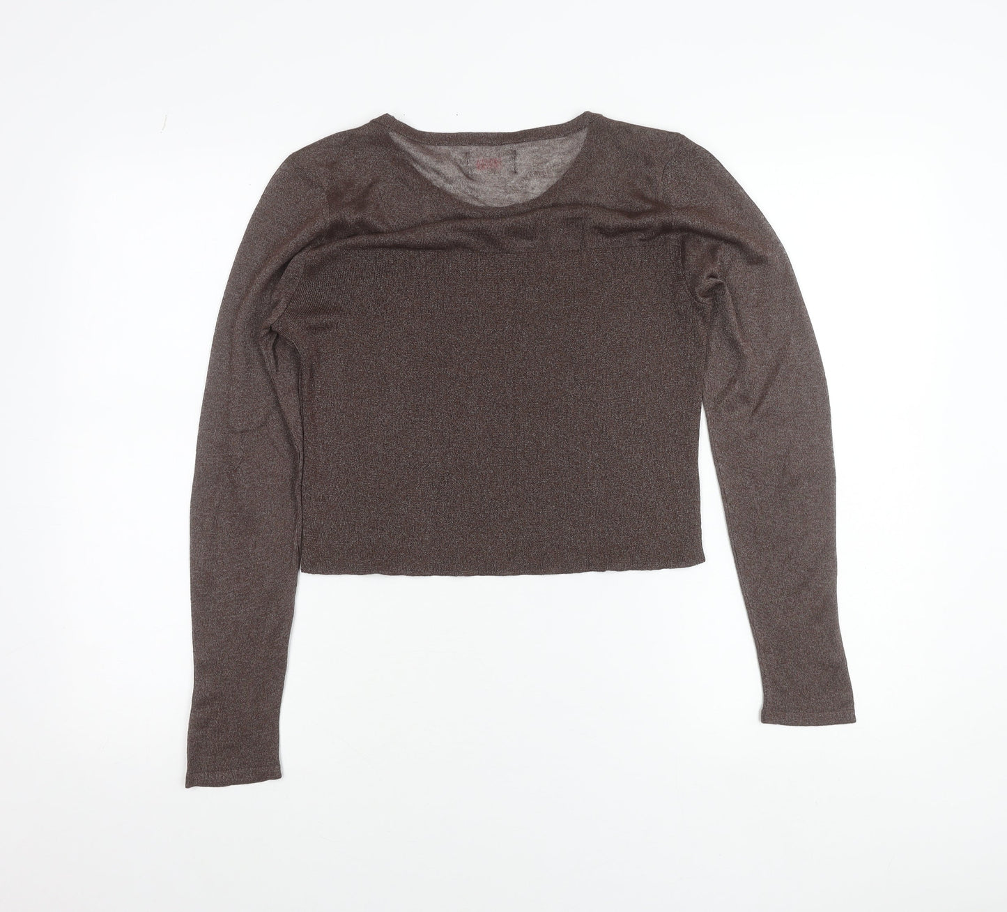 Savida Women Brown L Cropped Long Sleeve Knit Top