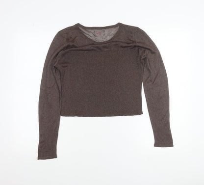 Savida Women Brown L Cropped Long Sleeve Knit Top