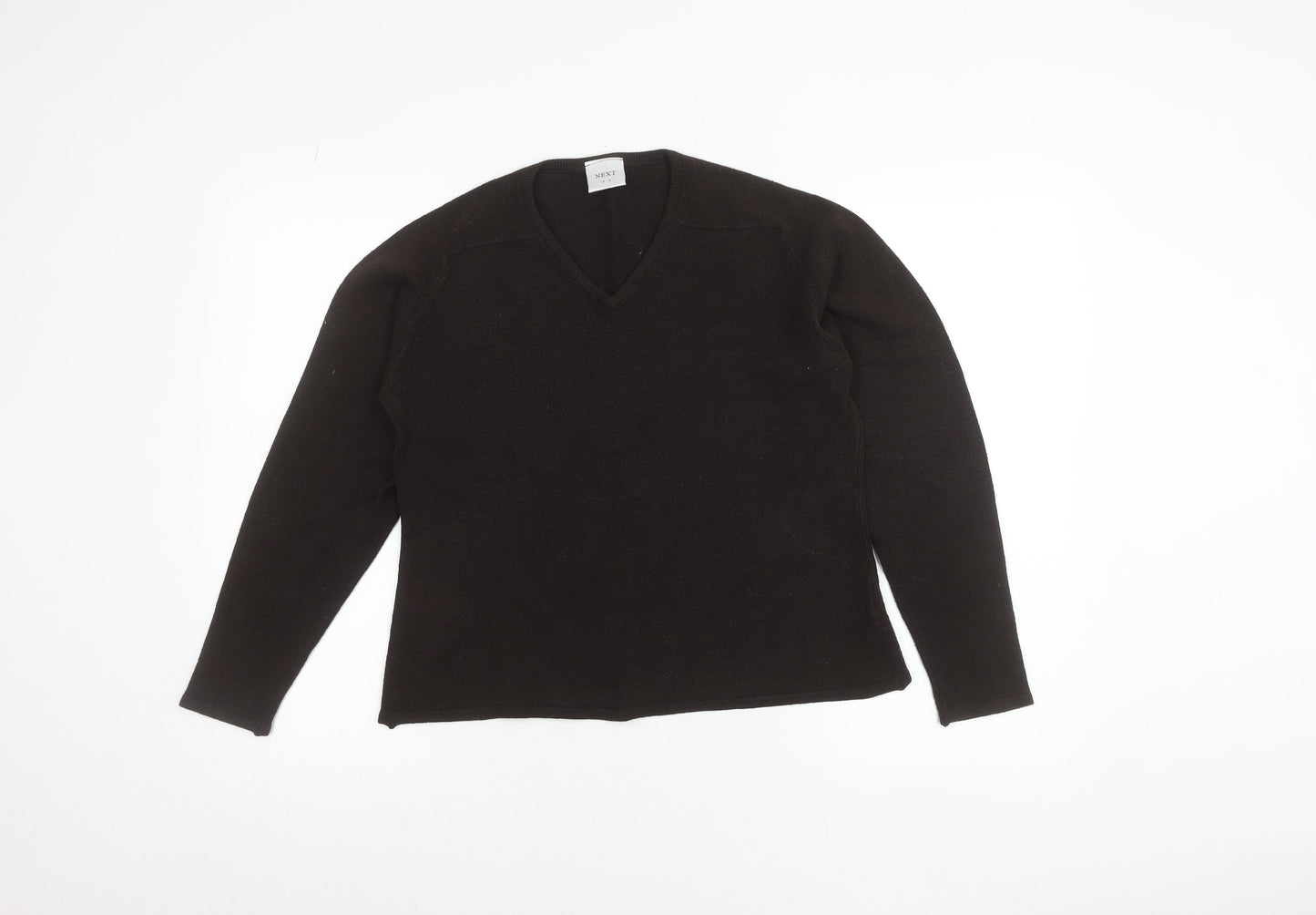 Next Womens Brown V-Neck Long Sleeve Knit Jumper Size 16