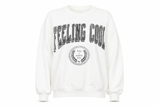 Bershka Women White Pullover Sweatshirt S Crew Neck Graphic Print 'Feeling Cool'