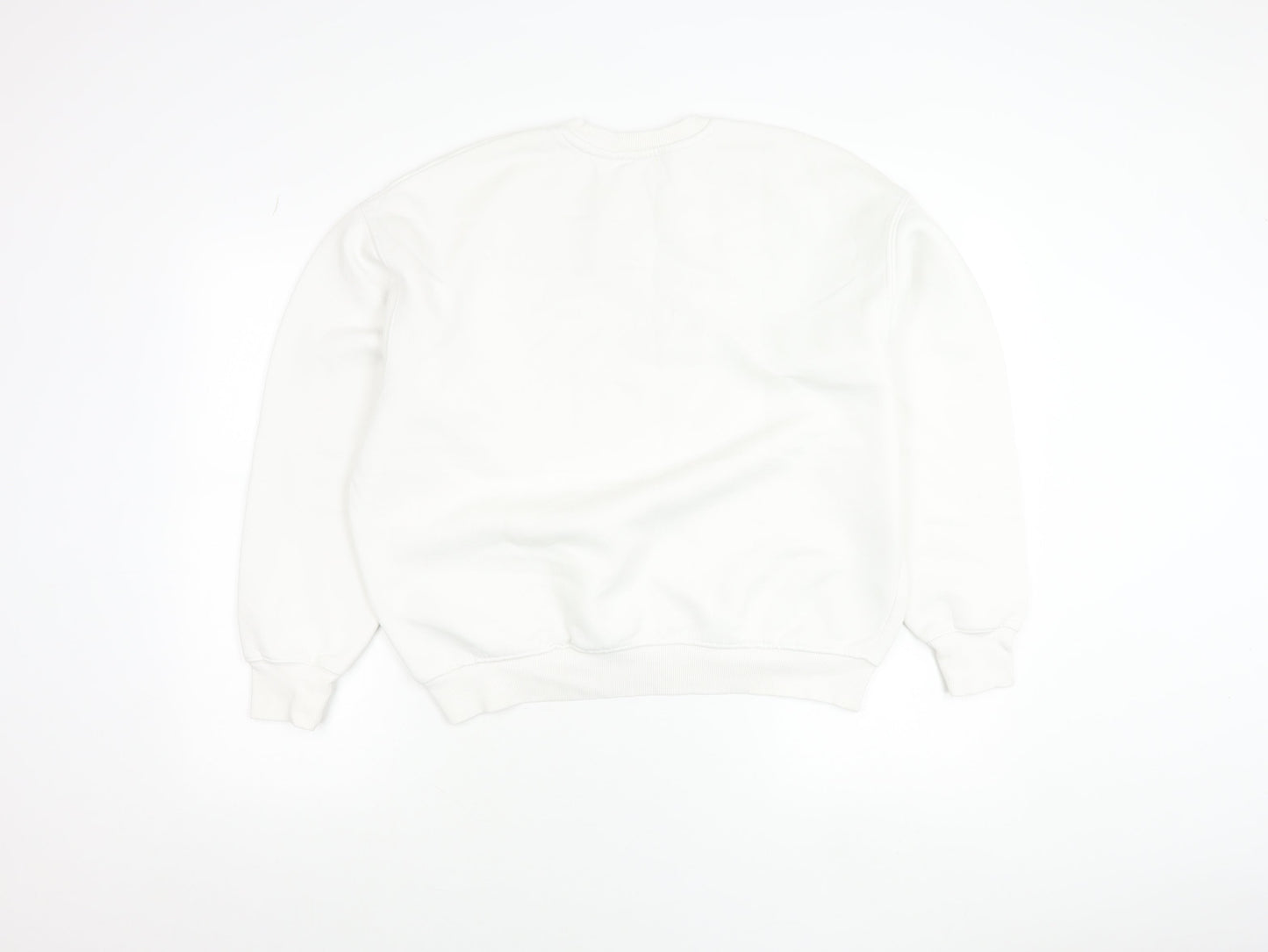 Bershka Women White Pullover Sweatshirt S Crew Neck Graphic Print 'Feeling Cool'