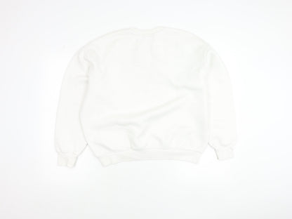 Bershka Women White Pullover Sweatshirt S Crew Neck Graphic Print 'Feeling Cool'