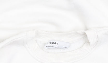 Bershka Women White Pullover Sweatshirt S Crew Neck Graphic Print 'Feeling Cool'
