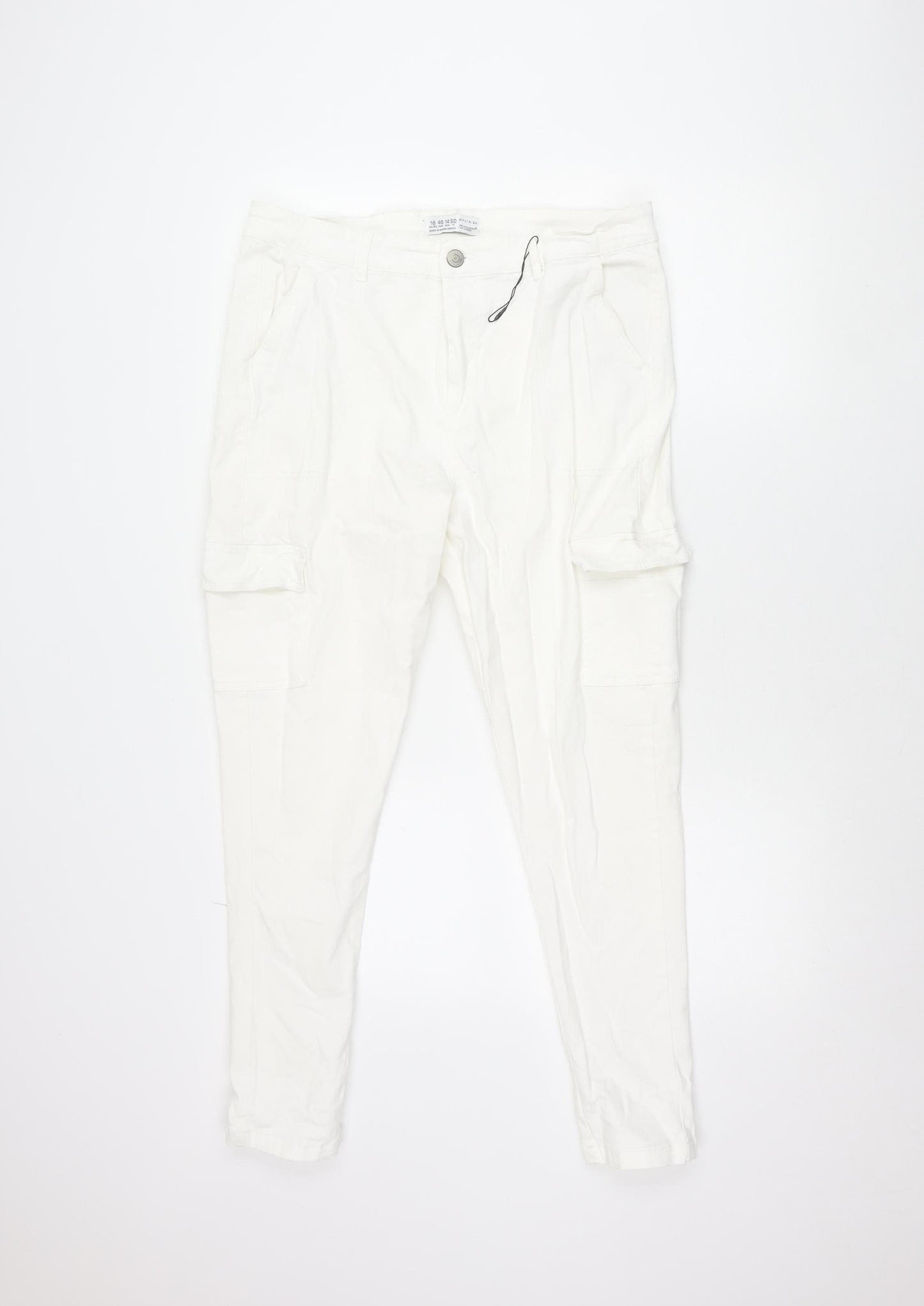 Primark Women’s White Cargo Trousers Size 18 Stretch Cotton Twill