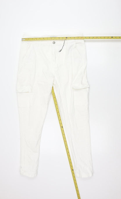 Primark Women’s White Cargo Trousers Size 18 Stretch Cotton Twill