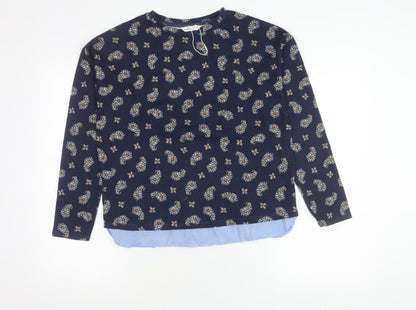 Springfield Women's Blue Floral Crew Neck Jumper Size S