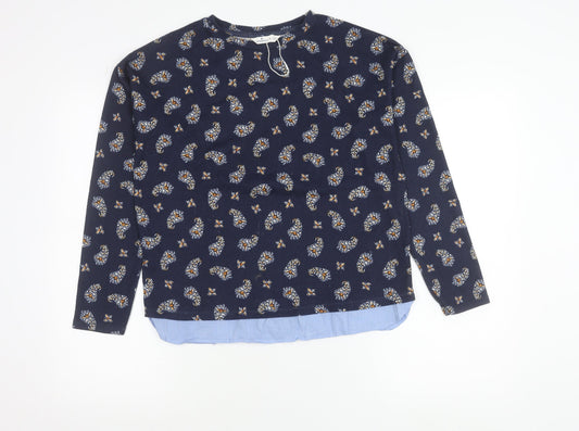 Springfield Women's Blue Floral Crew Neck Jumper Size S