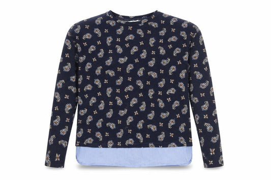 Springfield Women's Blue Floral Crew Neck Jumper Size S