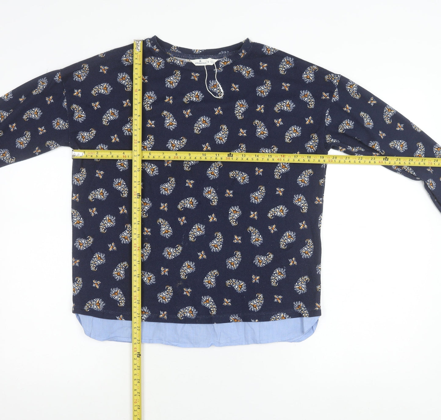 Springfield Women's Blue Floral Crew Neck Jumper Size S