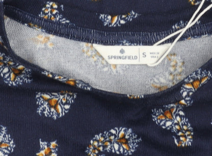 Springfield Women's Blue Floral Crew Neck Jumper Size S
