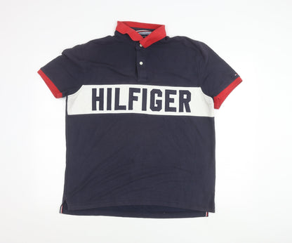 Tommy Hilfiger Men's Blue Red Collar Polo Shirt L Regular Fit