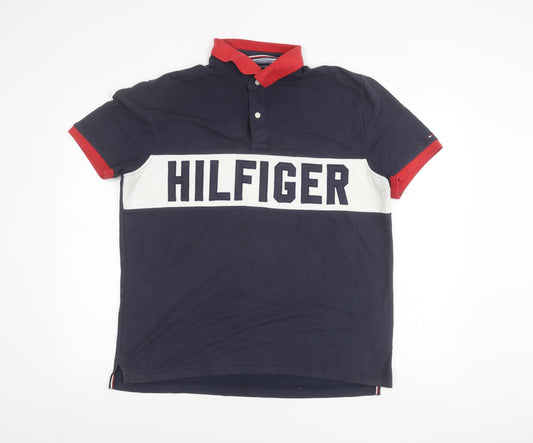 Tommy Hilfiger Men's Blue Red Collar Polo Shirt L Regular Fit