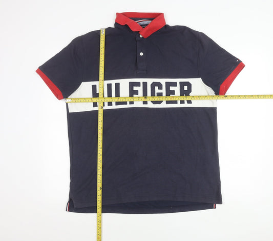 Tommy Hilfiger Men's Blue Red Collar Polo Shirt L Regular Fit