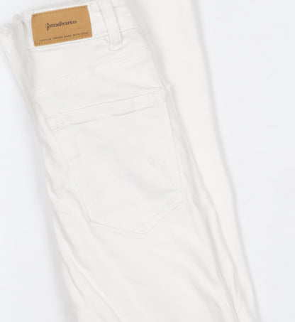Stradivarius Women’s White Slim Straight Jeans Size 4 Stretch Denim