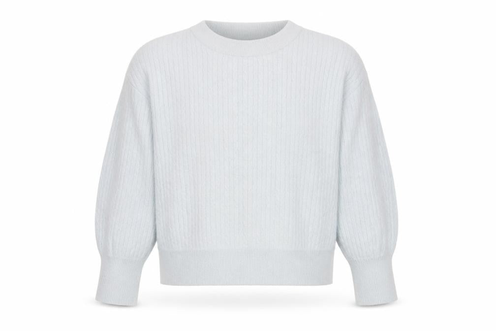 Front view of Gallery Women’s Light Blue Cable Knit jumper, size S
