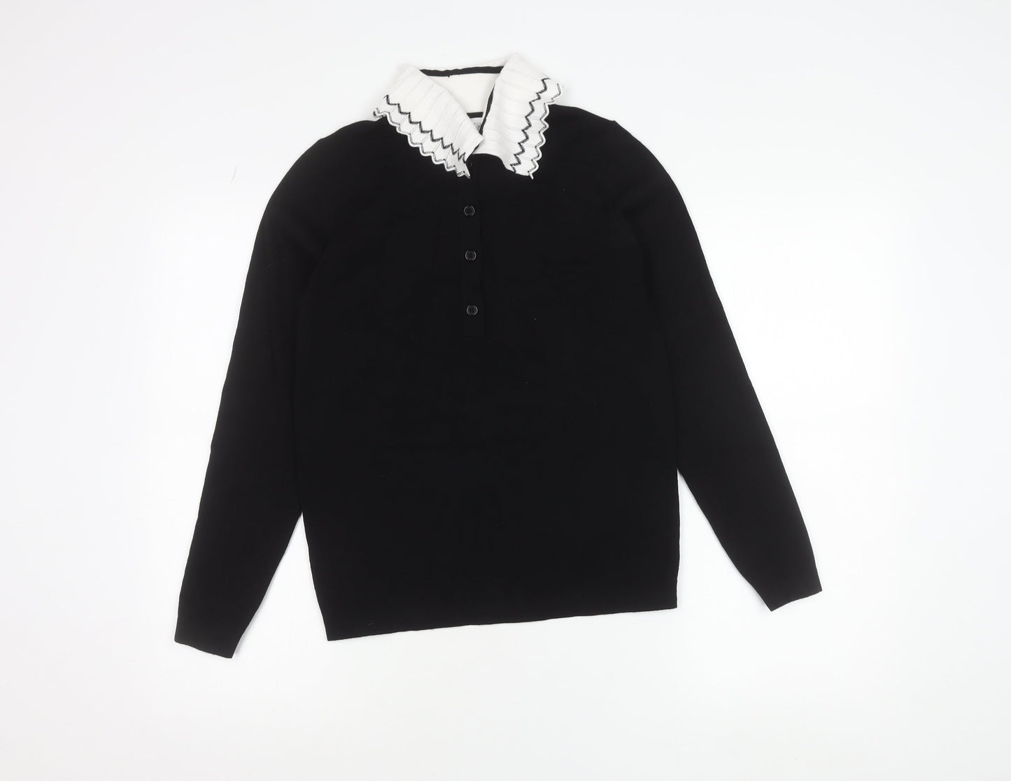 Gallery Women's Black Collared Henley Knit Jumper Size S