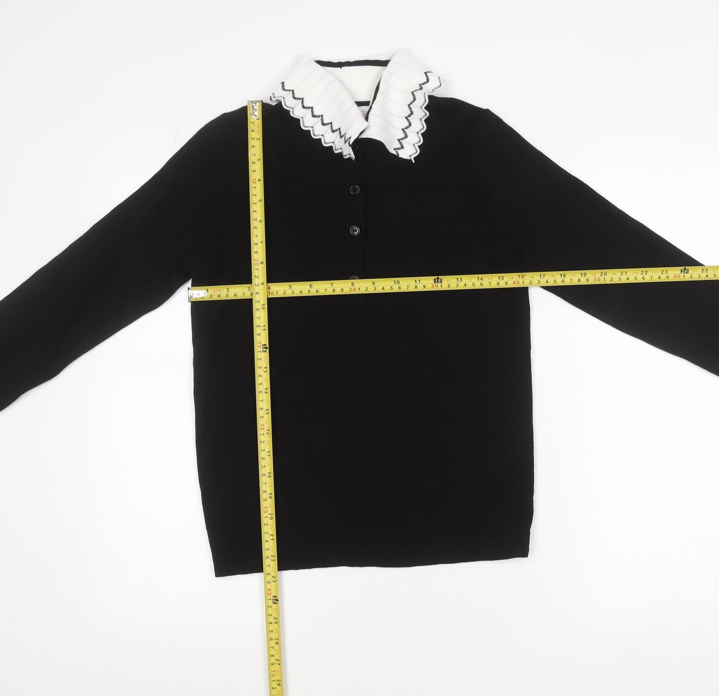 Gallery Women's Black Collared Henley Knit Jumper Size S