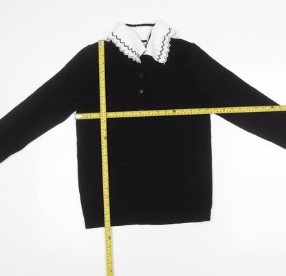 Gallery Women's Black Collared Henley Knit Jumper Size S